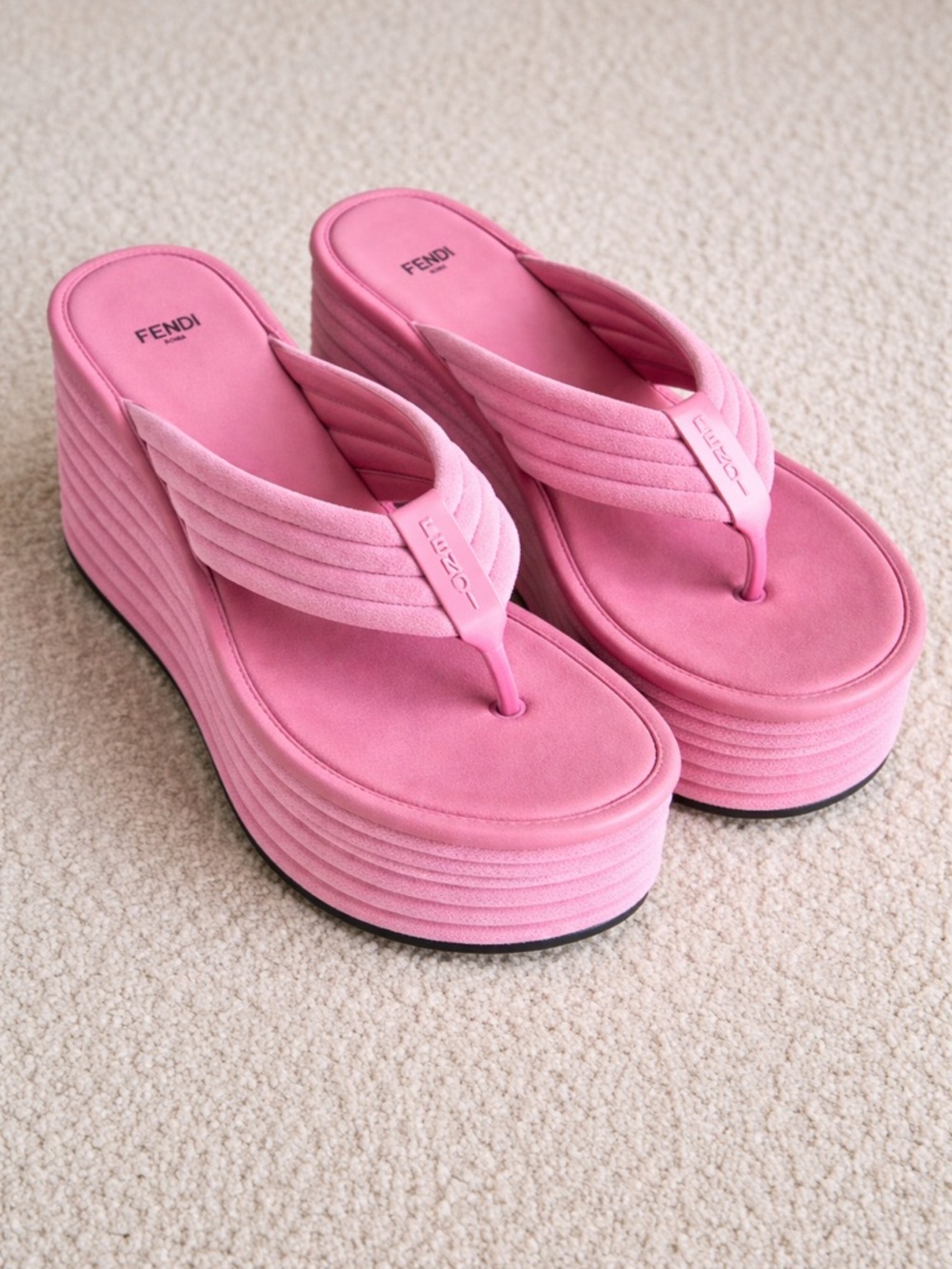 Fendi Platform Wedge Sandals Pink Suede 85mm Size 41 US 10